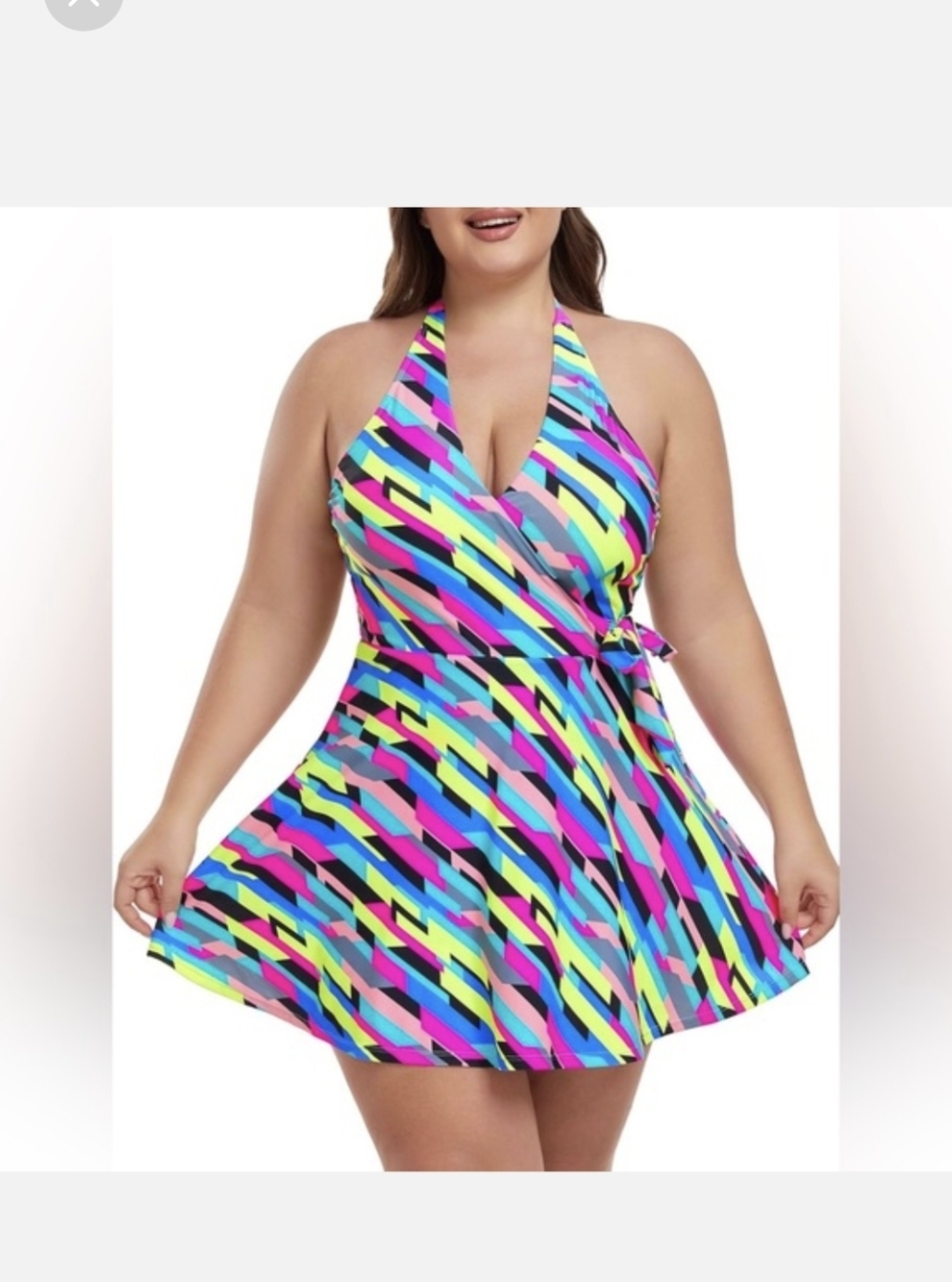 Plus Size Multicolor Halter One-Piece Swimdress